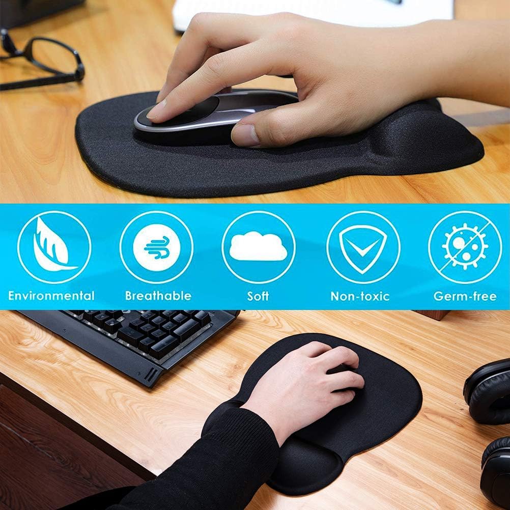 1 Black Pack Mouse Pad with Wrist Support, Ergonomic Gaming Mouse Pad Pain Relief, Portable Comfortable Mousepad for Computer, Laptop, Office, Home Non-Slip Base
