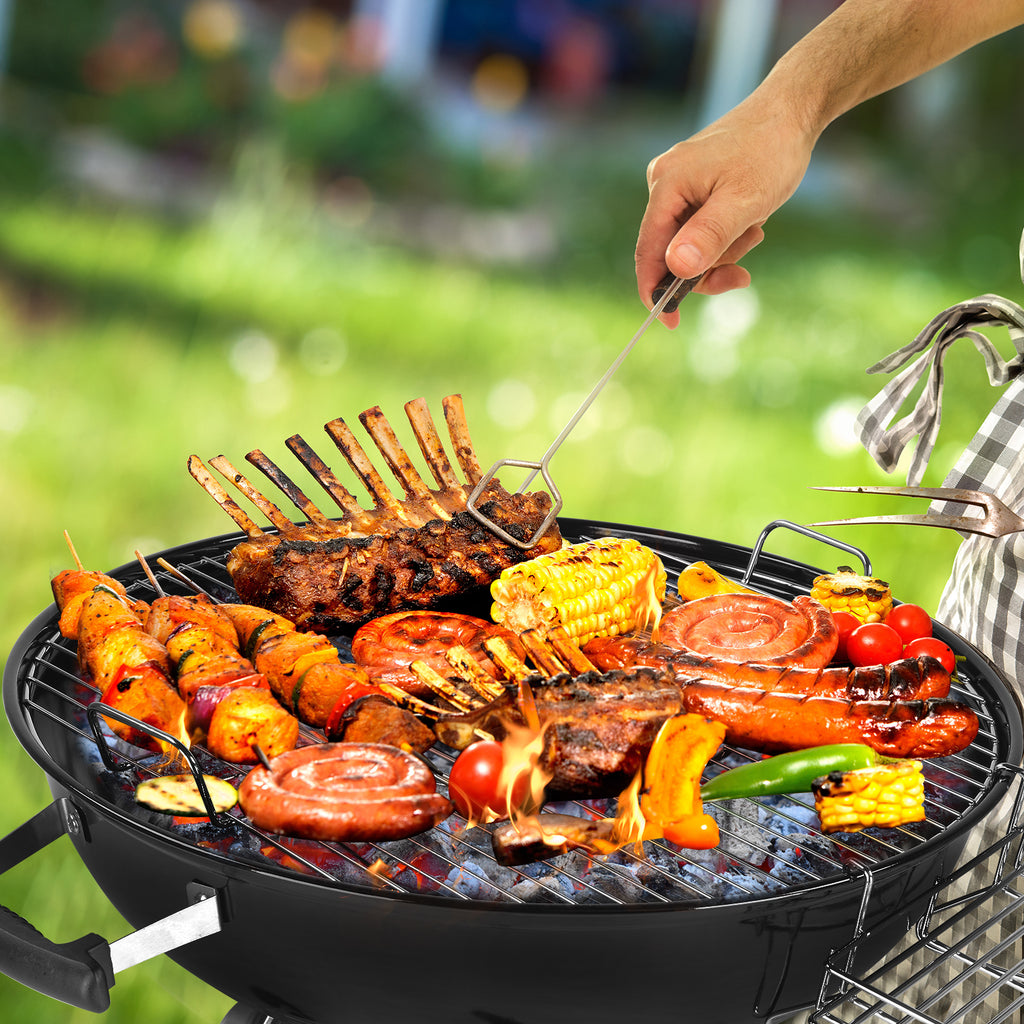 Portable Charcoal Grill Black 18 inch with Wheels Porcelain Enameled Lid & Ash Catcher for Outdoor BBQ Camping Picnics Tailgating