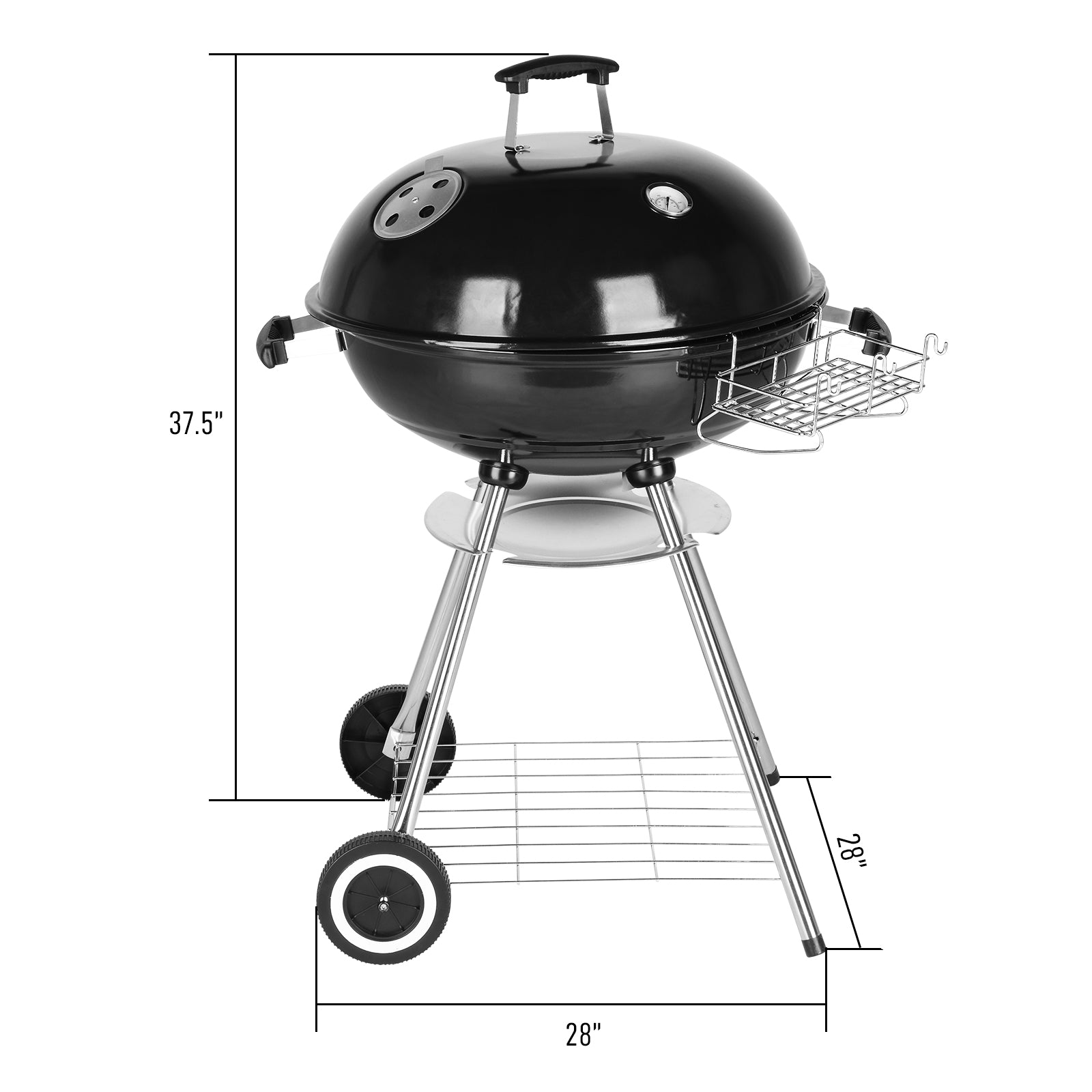 Portable Charcoal Grill Black 18 inch with Wheels Porcelain Enameled Lid & Ash Catcher for Outdoor BBQ Camping Picnics Tailgating