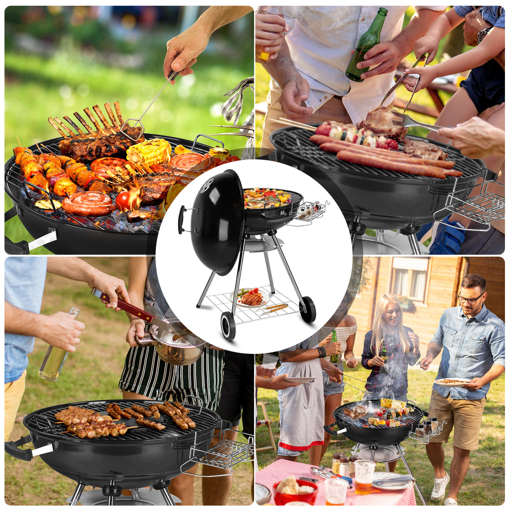 Portable Charcoal Grill Black 18 inch with Wheels Porcelain Enameled Lid & Ash Catcher for Outdoor BBQ Camping Picnics Tailgating