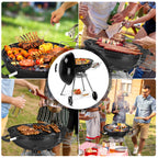 Portable Charcoal Grill Black 18 inch with Wheels Porcelain Enameled Lid & Ash Catcher for Outdoor BBQ Camping Picnics Tailgating